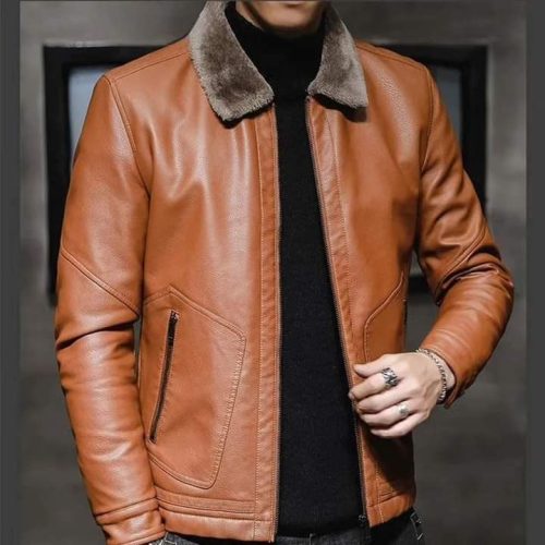 Leather Men Far Jacket.